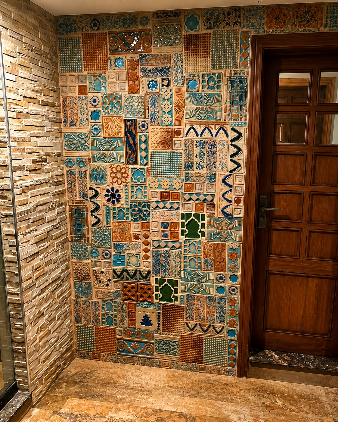 Earthy Patchwork Handmade Tile Side Wall