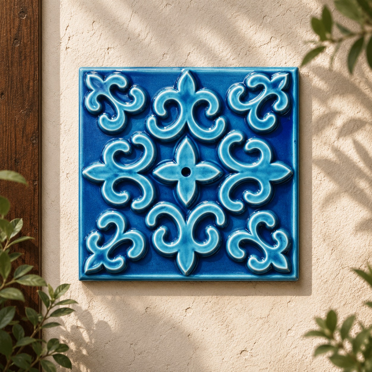 Sky Blue Fleur Motif Glazed Wall Tile