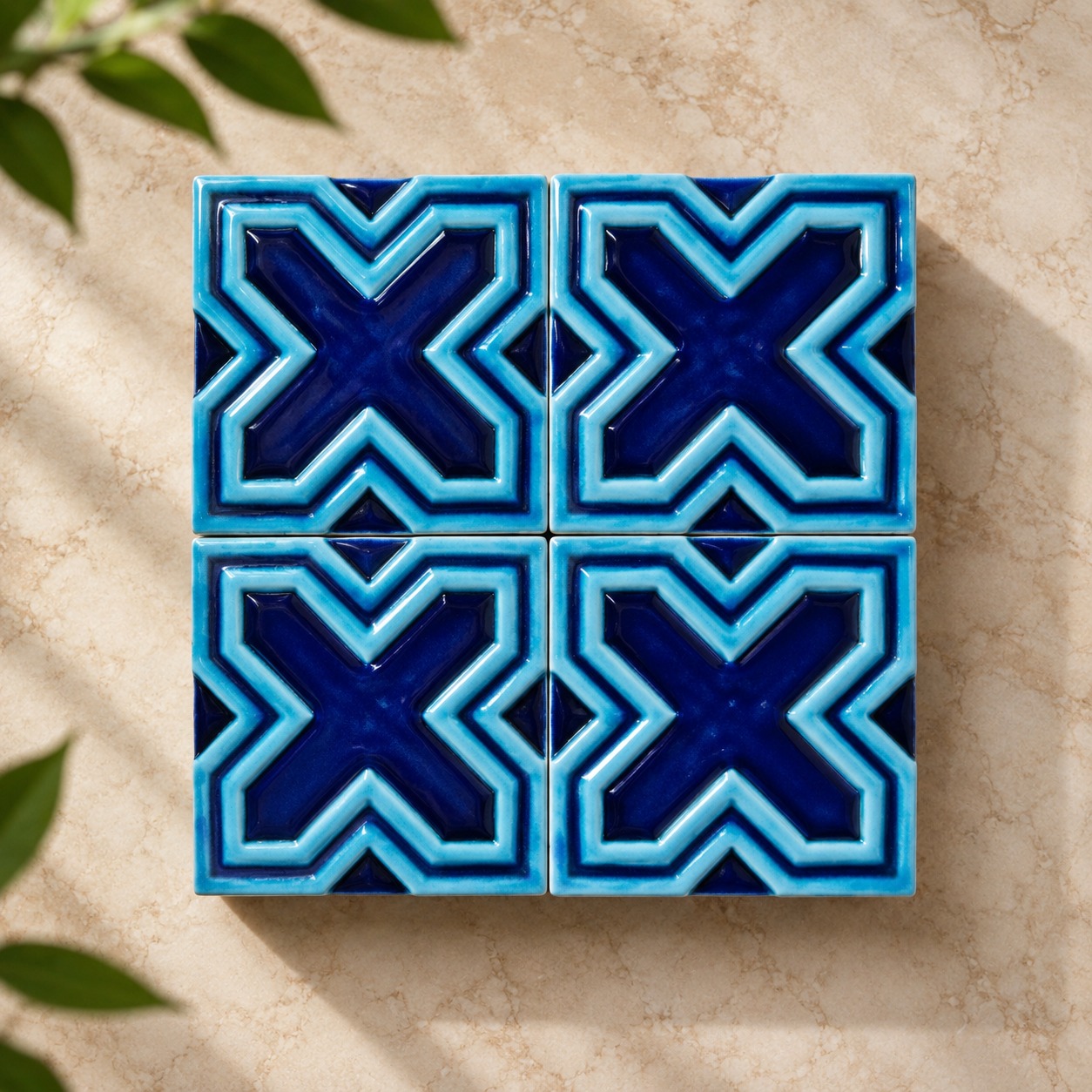 Multani Blue Cross Pattern Four Tile Wall Panel