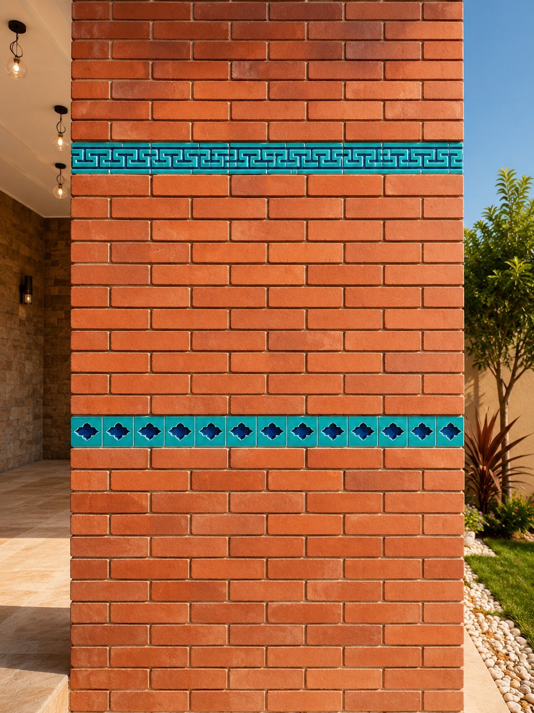 Red Brick Pillar With Blue Tile Bands